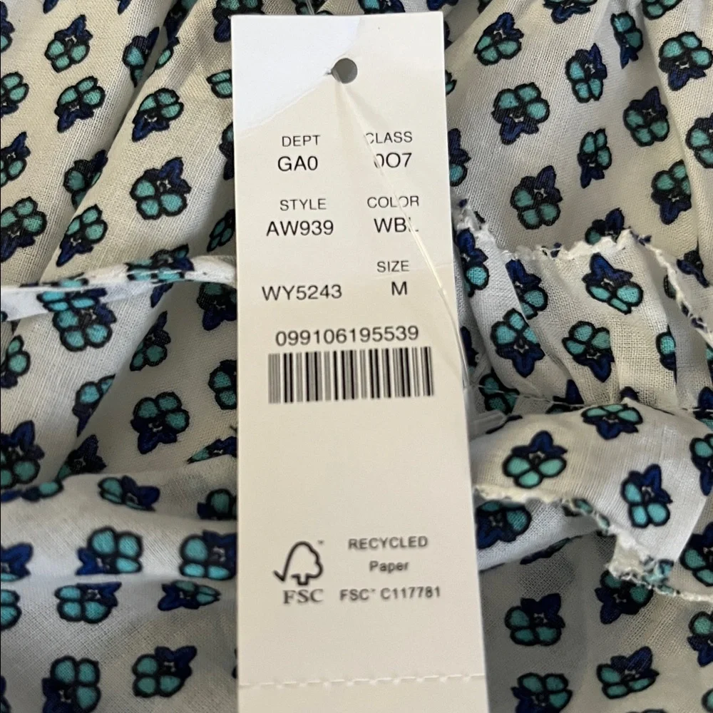 J.Crew Tie-front Ruffle Top in Blue Ribbon Block Print Organic Cotton NWT Medium - Picture 8 of 10